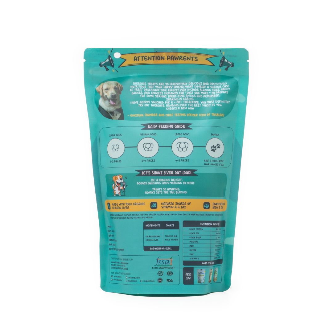 TailBlaze LOL! Easy Training Organic Dog Treats Pack with Free Training Booklet, Chicken Liver, For Puppies & Adult Dogs, All Breeds (100gm)