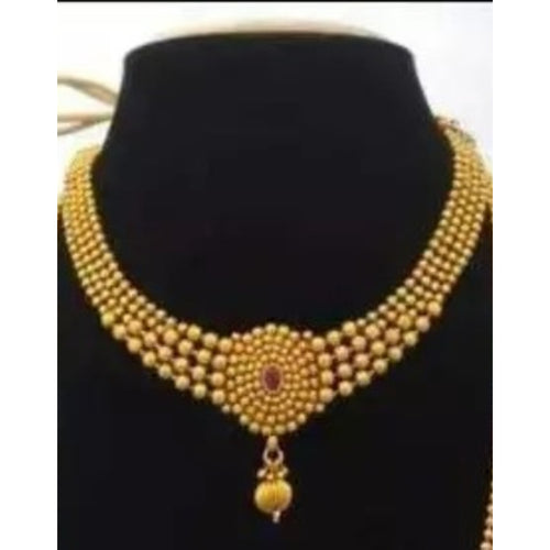 Traditional Gold Ball Combo Necklace Set - Long Haram, Choker and Matching Earrings, Traditional Indian Wedding Jewelry (Set of 2)