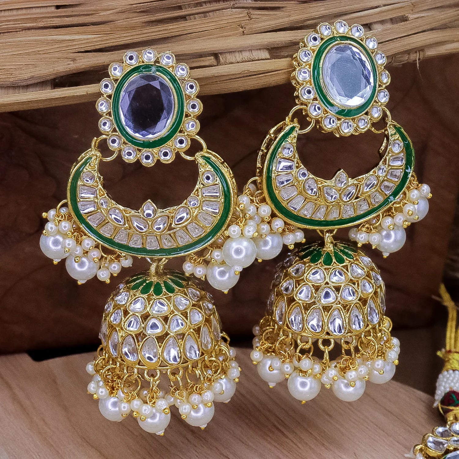 Exquisite Kundan Bridal Jewelry Set - Beautiful Indian Jewelry, Traditional Indian Wedding Jewelry (Set of 3)