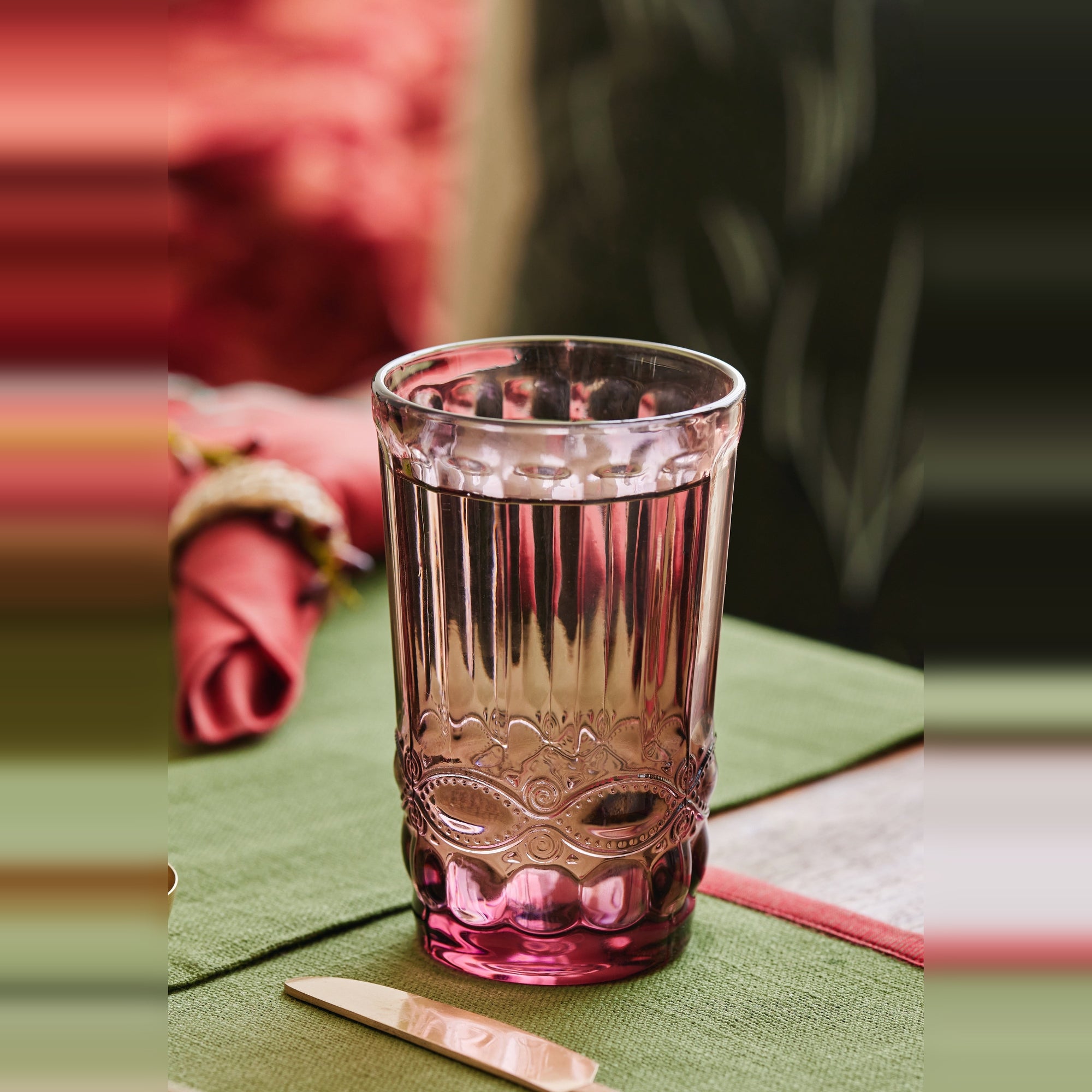 Summer Crystal Glass - Rose, Set of 6, Elegant Swirl Design, Perfect for Refreshing Drinks, Lead and Latex-Free, Dishwasher Safe, 350ml Capacity, Ideal for Alfresco Dining (Set of 6)