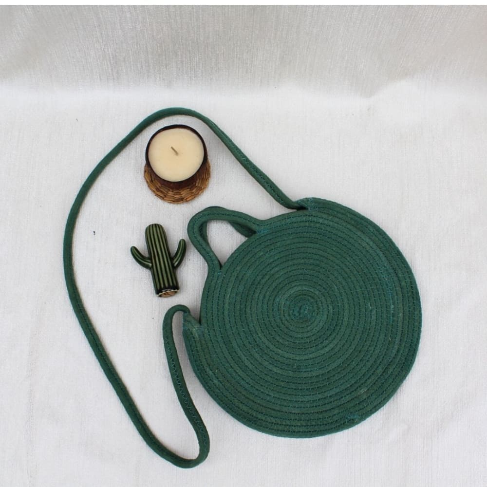 Green & Round Sling Bag, Round Design, Fashionable, Casual Accessories, Travel Bag, Handmade