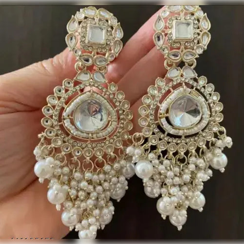 Opulent Crystal and Pearl Chandelier Earrings - Stunning Formal Jewelry, Traditional Indian Wedding Jewelry (Set of 1)