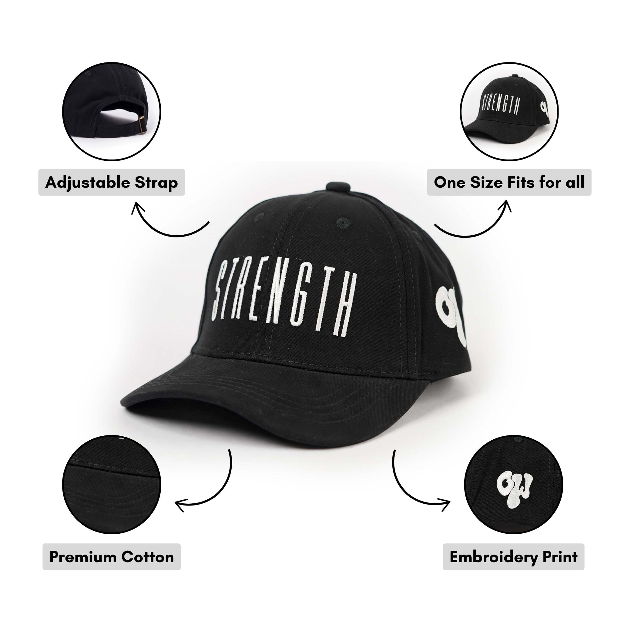 Oneword Baseball Cap Adjustable Size for Running Workouts and Outdoor Activities, Soft Cotton Cap ( Black )