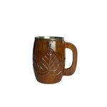 Elegant wooden mug with carved flower design and a sturdy, easy-grip handle.