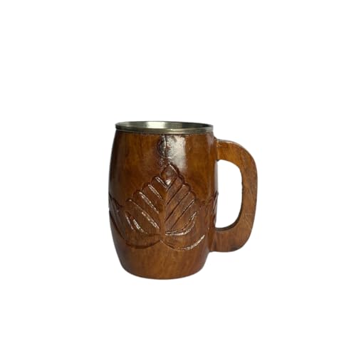 Elegant wooden mug with carved flower design and a sturdy, easy-grip handle.