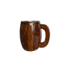 Rustic brown Stripe Design Wooden Steel Mug with a steel rim and a sturdy wooden handle.