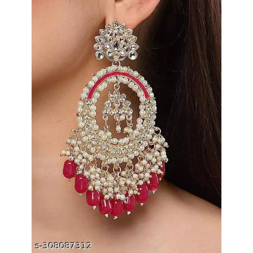 Luxurious Pearl Chandelier Earrings - Traditional Indian Kundan Style Statement Jewelry for Wedding & Festive Wear, Traditional Indian Wedding Jewelry (Set of 1)