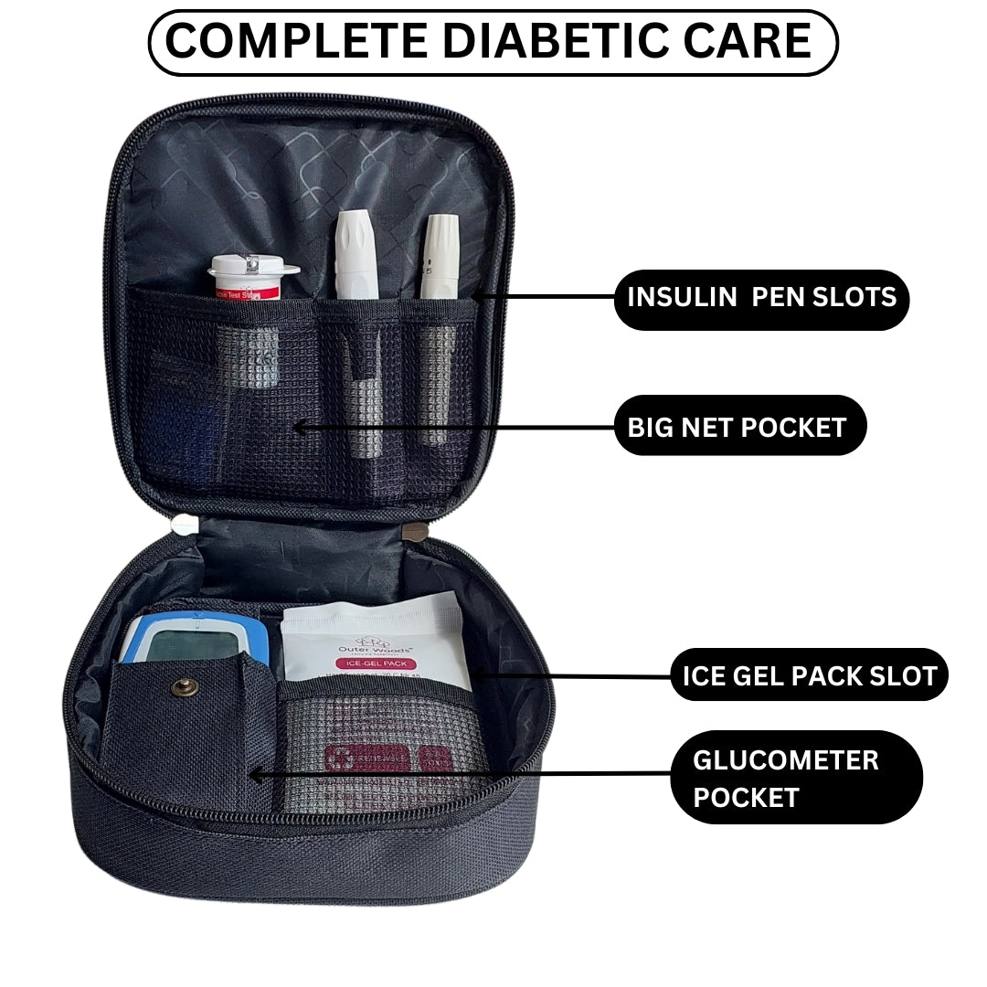 Outer Woods Nylon Insulin Cooling Travel Bag For Diabetics With Two Ice Gel Packs | Keep Insulin Cool And Safe For 6 To 8 Hours | Insulin Cooler Travel Pouch