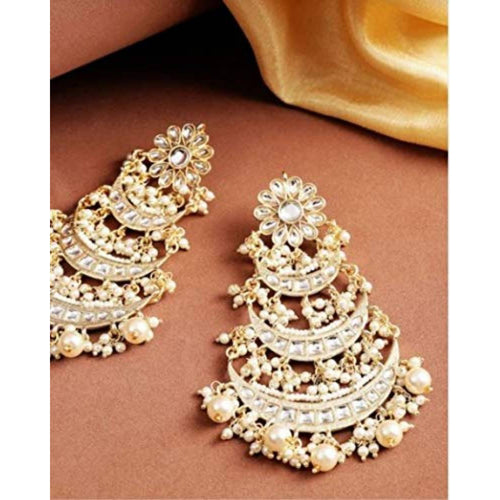 Elegant Pearl Chandelier Earrings Traditional Gold-Plated Indian Wedding Jewelry, Traditional Indian Wedding Jewelry (Set of 1)