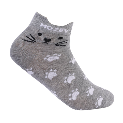 Ankle Cat Sneaker Socks, Premium Cotton Blend, Lightweight & Superior Grip, Extra Durability & Perfect for Everyday and Casual Wear (Grey/White)