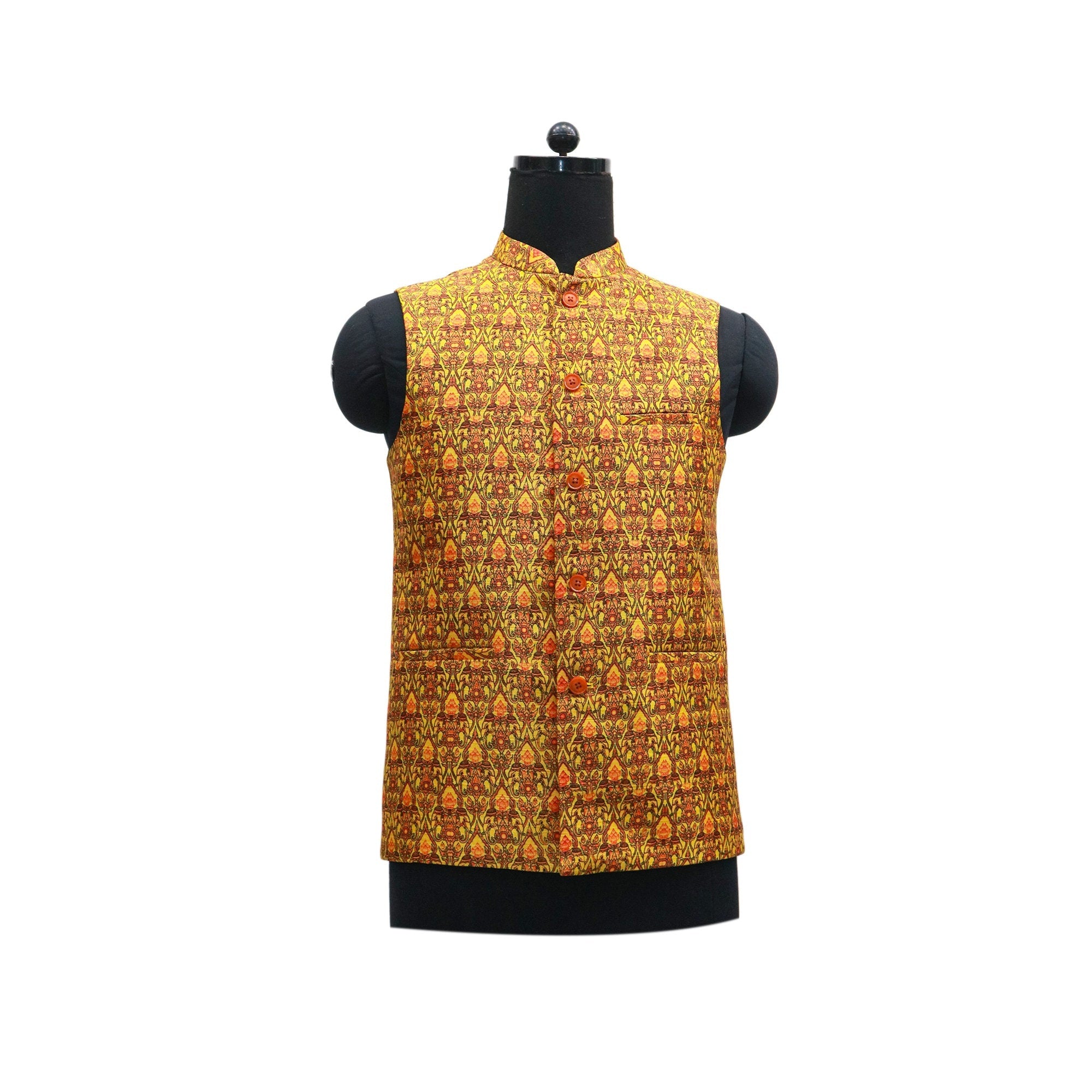 Handmade vintage floral Nehru jacket in gold, perfect for ethnic parties and special events. A stylish gift for him.