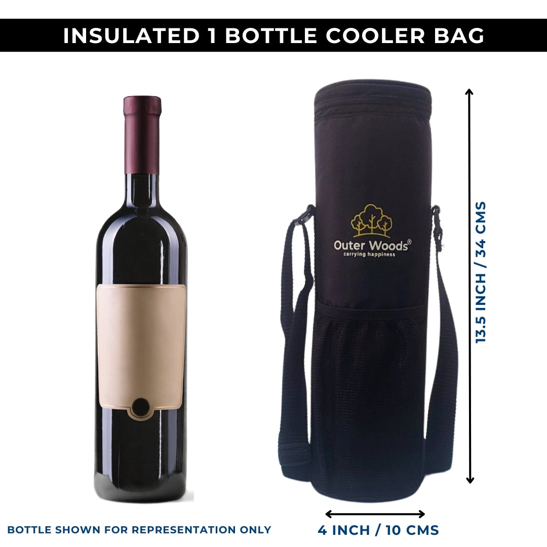 Outer Woods Insulated Cooler Bag for 1 Bottle with Adjustable Strap | Compact Wine Bottle Cooler Bag for Travel & Outdoor with 6+ Hours Cooling