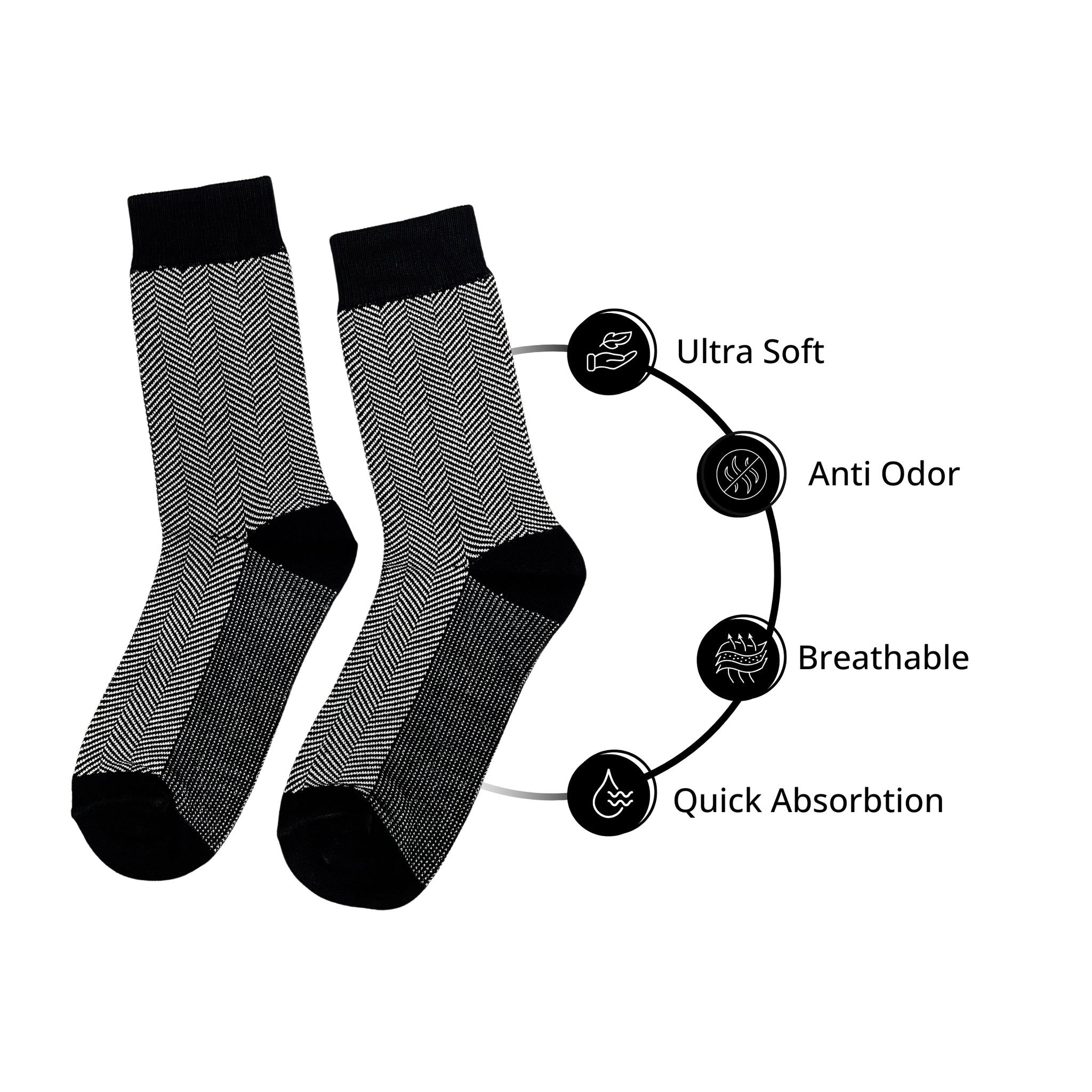 SuperGeneriX Bamboo Socks for Men, Pack of 3, Black Striped Calf-Length Socks, Odor-Free, Breathable and Antibacterial, Cushioned Base for Comfort, Luxuriously Soft and Durable