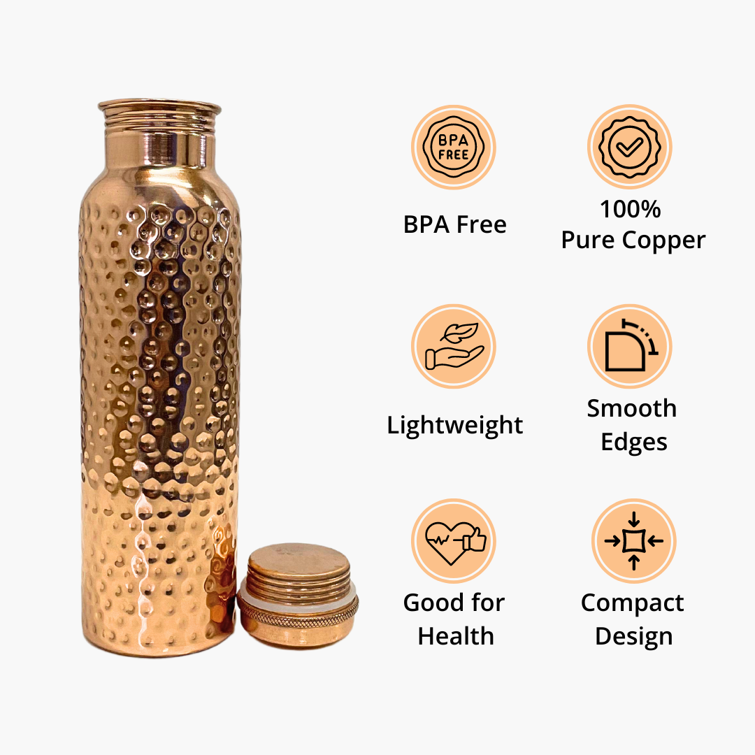 SuperGeneriX Pure Copper Water Bottle 1L | Ayurvedic Pure Copper Water Bottle with Leakproof Lid | 1L Water Bottle for Office & Gym