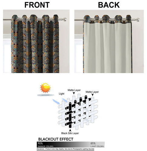 Casableu Baker Polyester Eyelets (Steel) Blackout Curtains with Tie Back, Bedroom Living Room