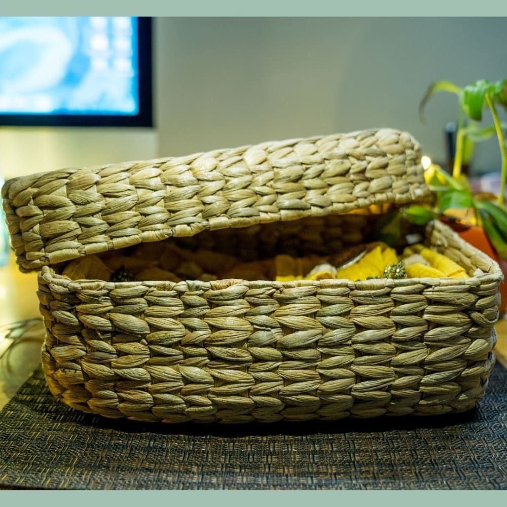 Basket With Lid - Water Reed (Kauna Grass)