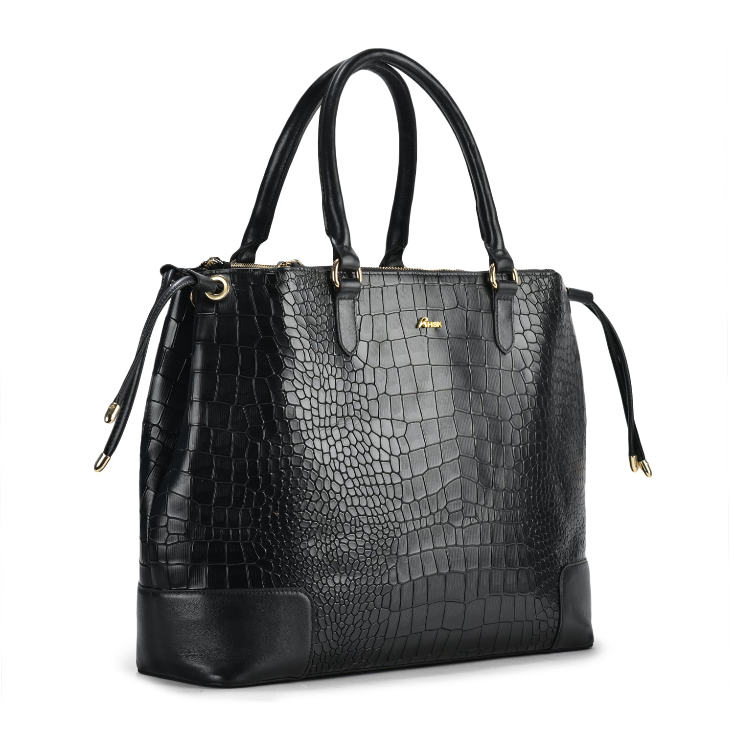 Utility Black Croc Leather Tode Bag, Premium Quality Leather, Spacious and Stylish Design, Ideal for Work and Travel