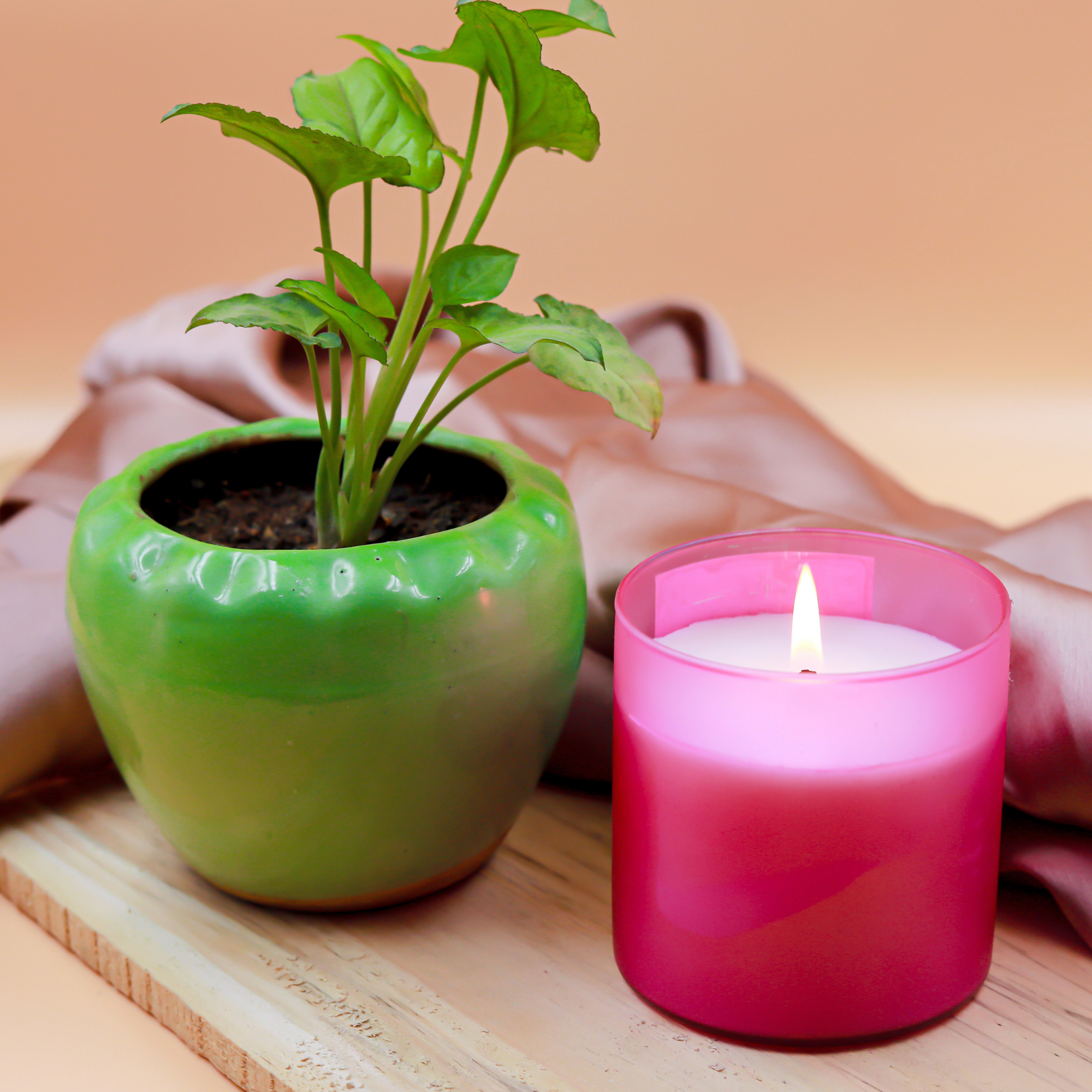 Floral Bouquet Coconut Soy Wax Candle with Elegant Glass Holder | Pink Candle with Infused Essential Oils & Fresh Fragrance