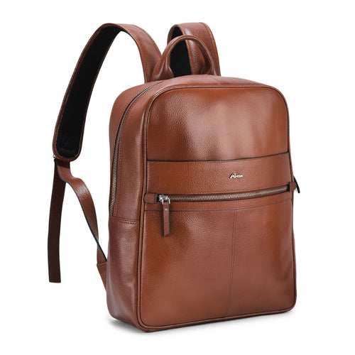 Athleisure Grain Leather Backpack, Durable Tan Leather, Comfortable and Spacious, Ideal for Everyday and Outdoor Use (Tan)