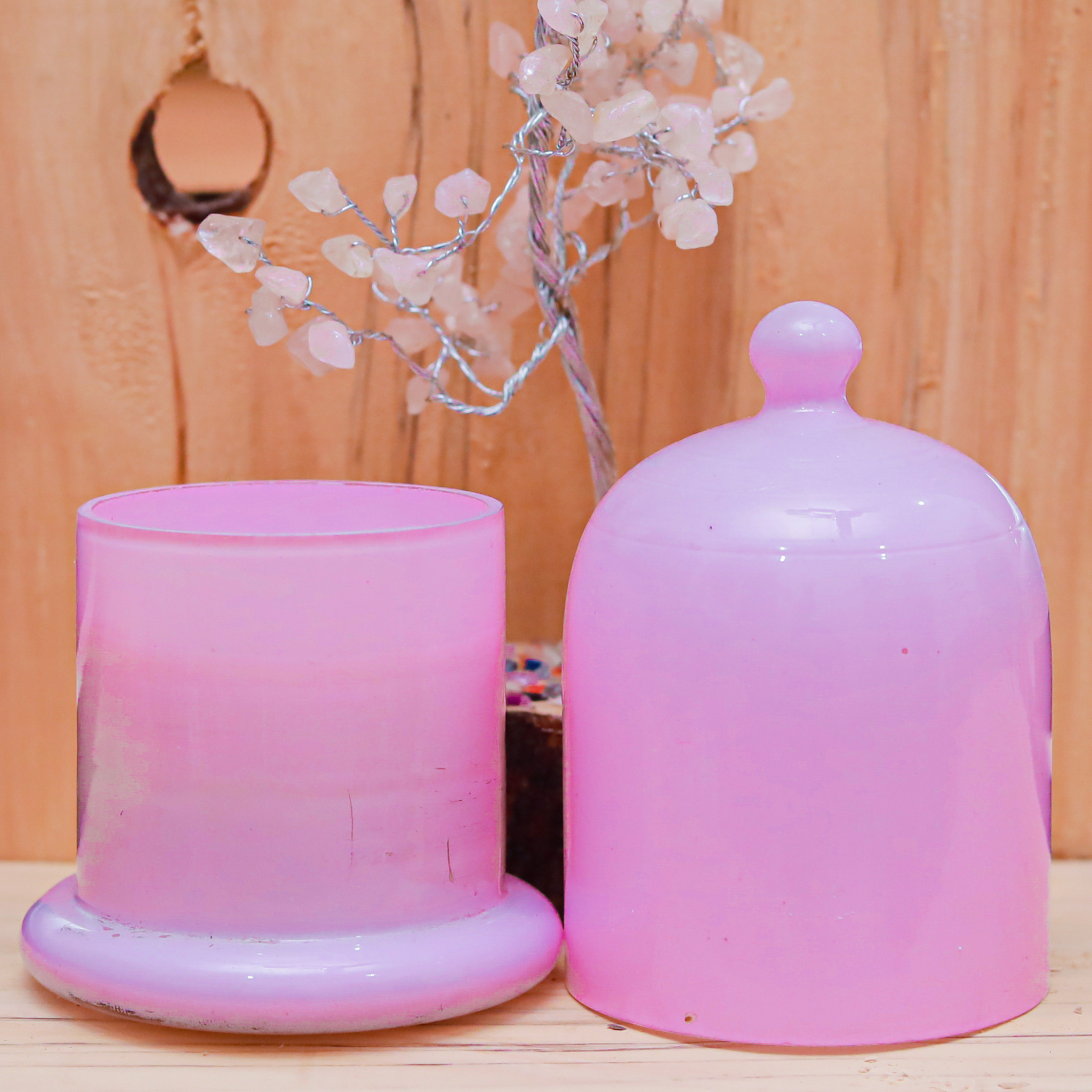 Rose Quartz Coconut Soy Wax Candle with Elegant Glass Holder | Pink Candle with Natural Essential Oils & Relaxing Scent