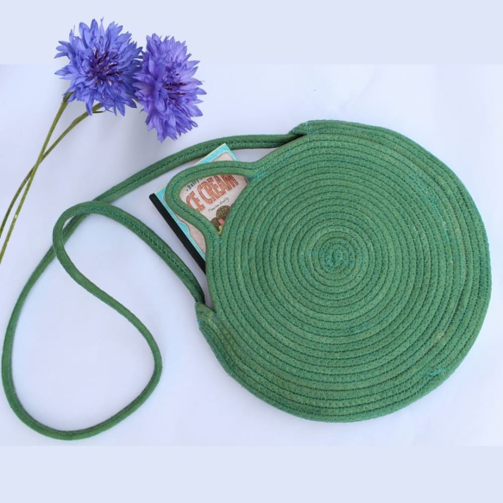 Green & Round Sling Bag, Round Design, Fashionable, Casual Accessories, Travel Bag, Handmade