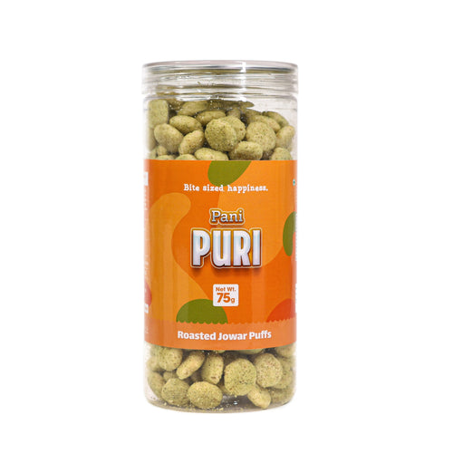 Crack A Nut's Pani Puri Jowar Puffs, Healthy Snacks, Source of Protein & Low Sugar, Baked Wholesome Jowar Crisps, Perfect for Cravings & Guilt-Free Snacking, 100g