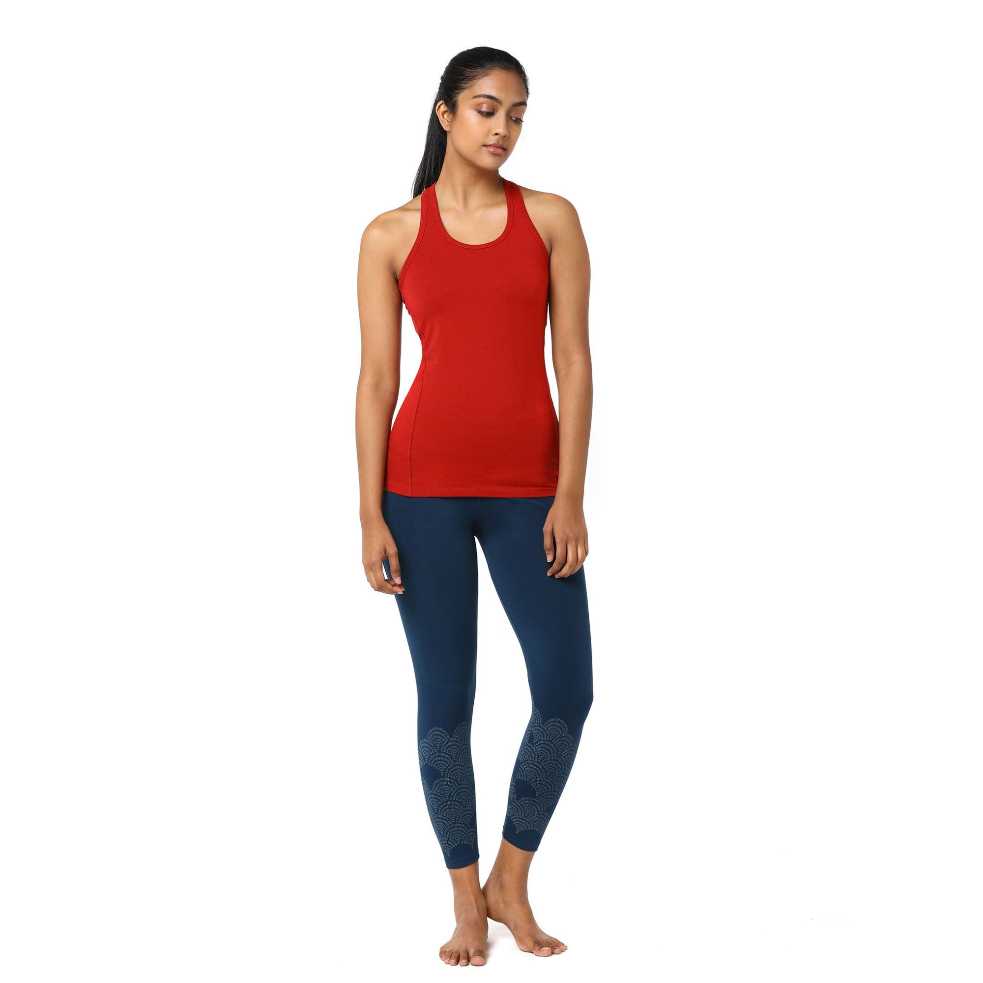 Yoga Racer Back Tank Top with Semi-Snug Fit | Organic Cotton & Lycra® Blend Tank Top with Reinforced Seams | Scarlet