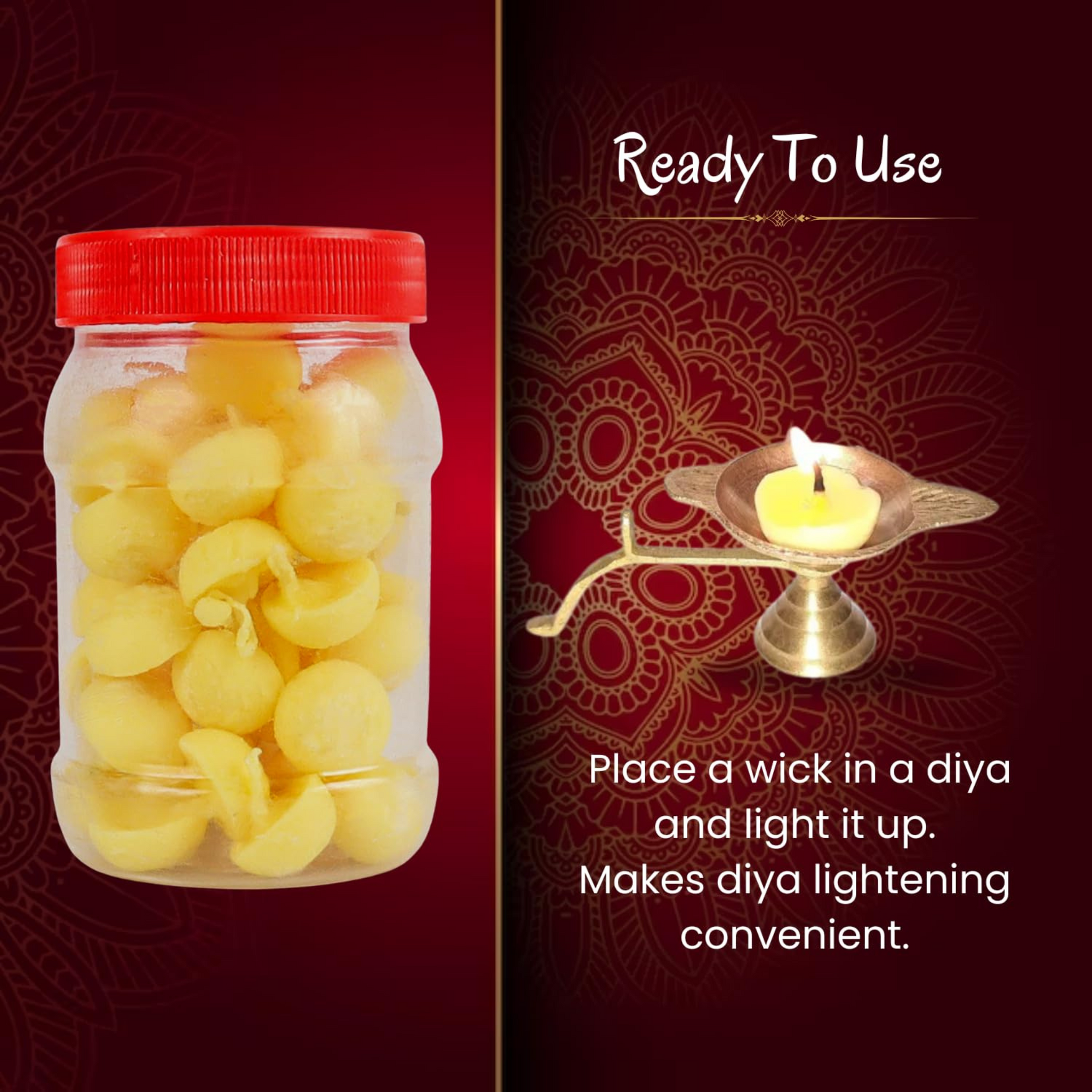 Pure Cow Ghee Diyas with Long Burning Time | Chemical-Free, Wax-Free Wicks for Pooja & Daily Rituals (5g)