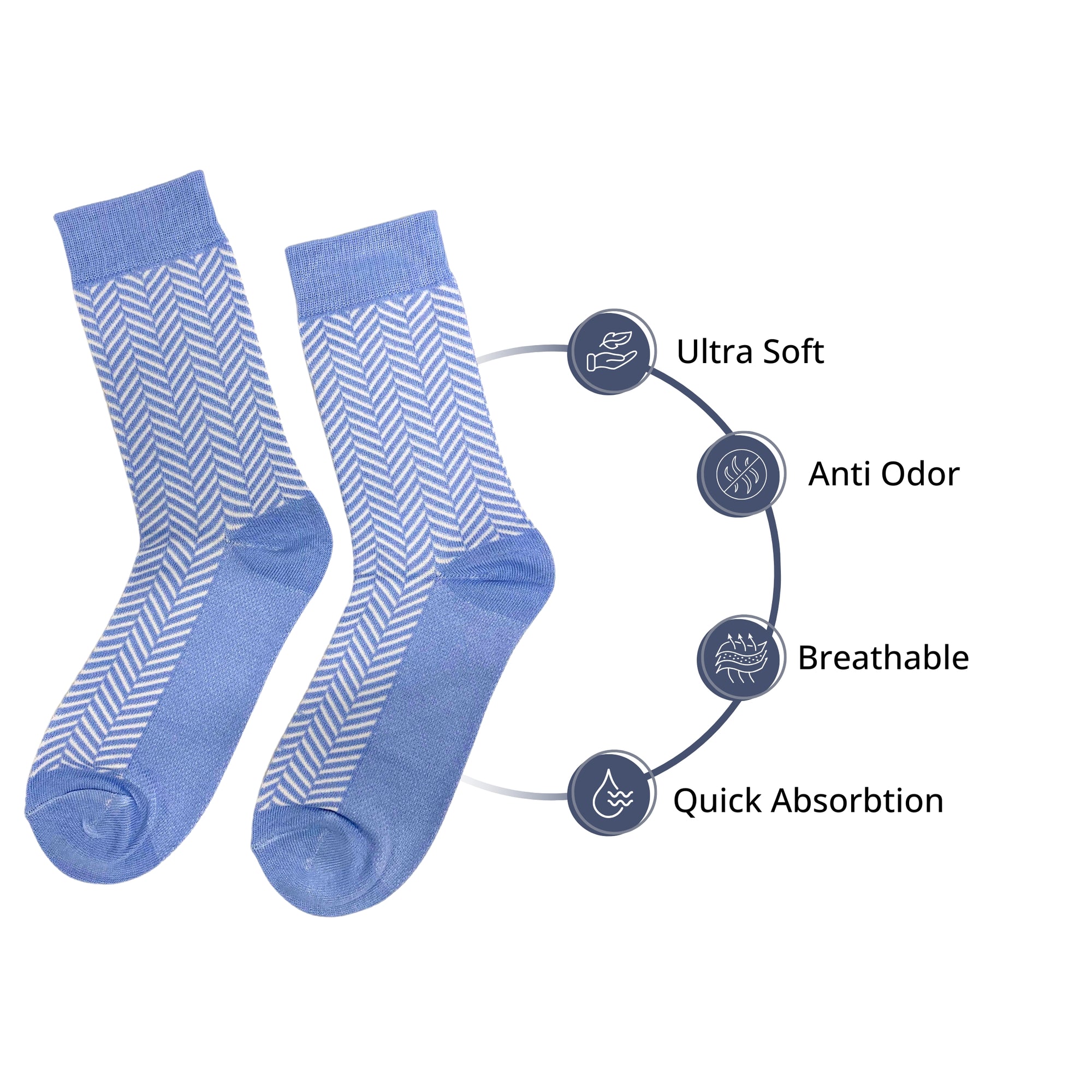 SuperGeneriX Bamboo Socks for Men, Pack of 3, Sky-blue Striped Calf-Length Socks, Odor-Free, Breathable and Antibacterial, Cushioned Base for Comfort, Luxuriously Soft and Durable