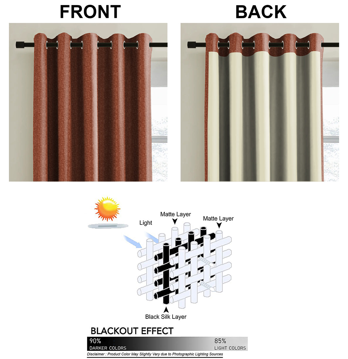 Casableu Lasa Polyester Eyelets (Steel) Blackout Curtains with Tie Back, Bedroom Living Room