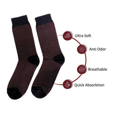 SuperGeneriX Bamboo Socks for Men, Pack of 3, Red Striped Calf-Length Socks, Odor-Free, Breathable and Antibacterial, Cushioned Base for Comfort, Luxuriously Soft and Durable