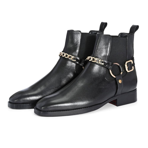 Regent Black Chain Chelsea Boots, Slip-Resistant Sole, Goodyear Welted, Hand-Finished Burnish, Vintage Aesthetic, Lightweight Design, Breathable Lining