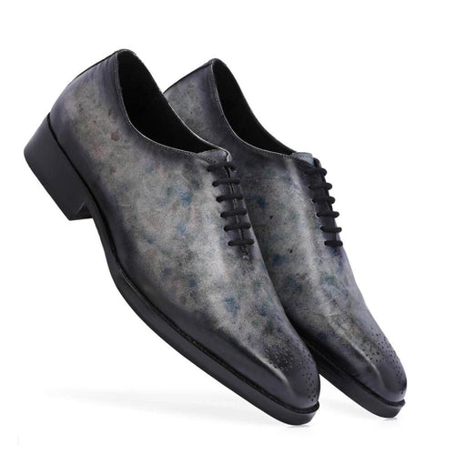 Eclipse Elegance: Grey Marble Patina, Goodyear Welted, Cushioned Footbed, Classic Style, Brogue Pattern, Hand-Finished Burnish, Handcrafted Detailing