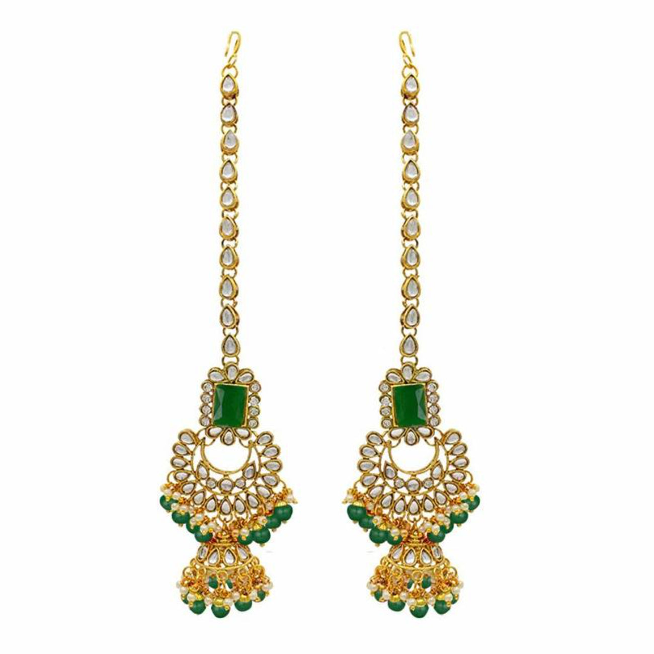 Emerald Green Kundan Choker Necklace Set, Matching Earrings & Tikka - Traditional Indian Wedding Jewelry, Traditional Indian Wedding Jewelry (Set of 2)