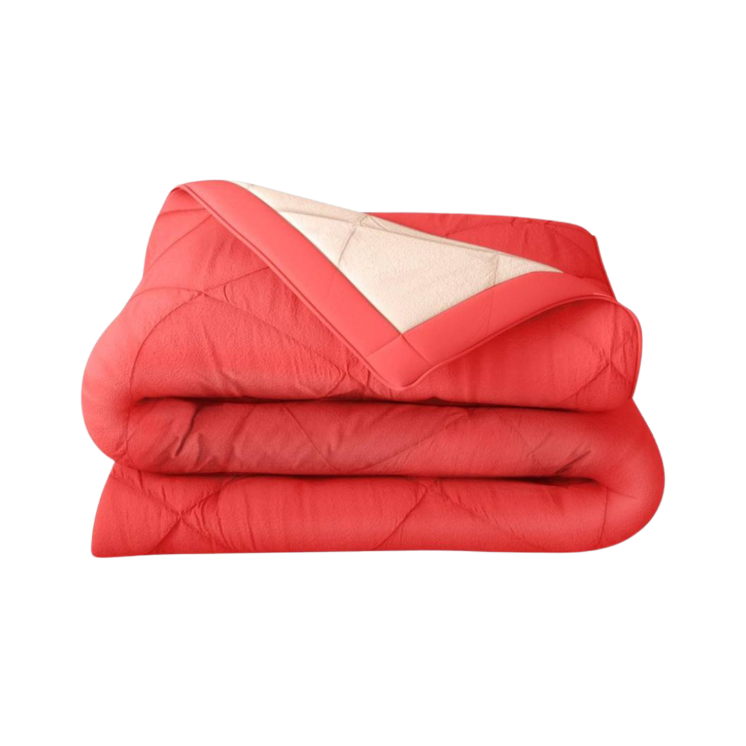 Red Bellolin Microfiber Reversible Comforter folded and ready for a comfortable night's sleep.