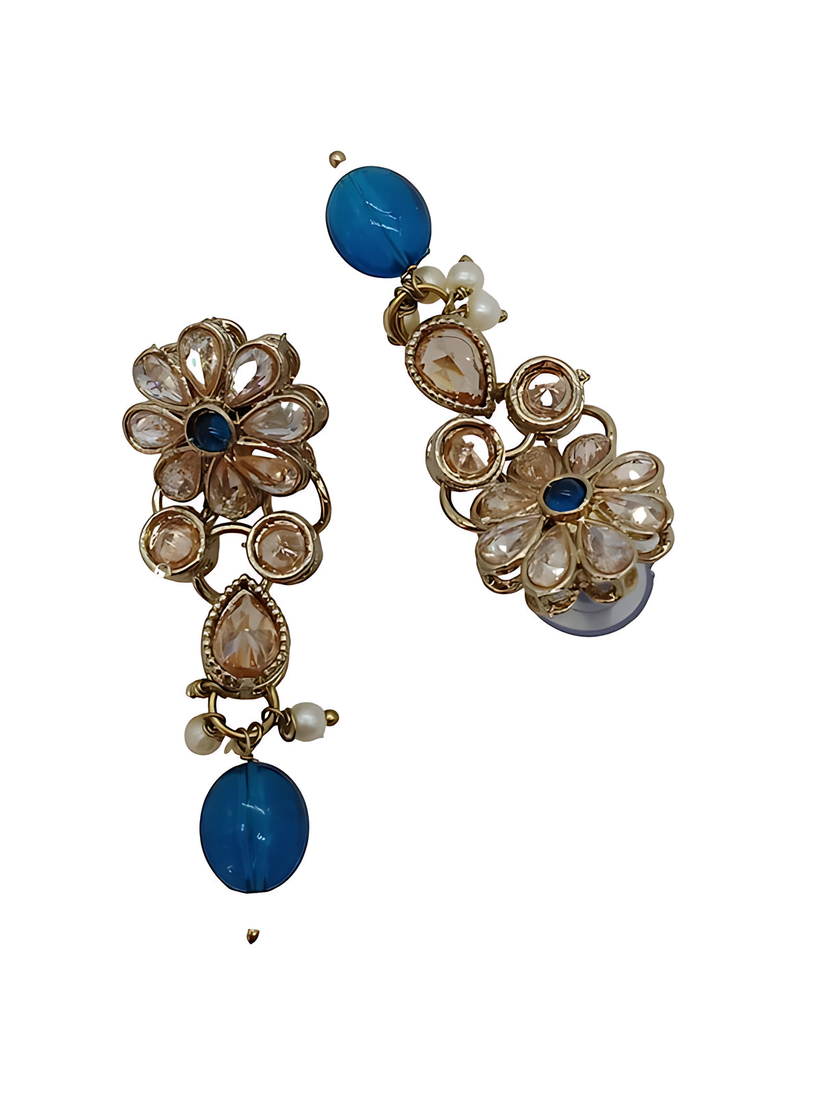 Exquisite Floral Kundan Necklace, Teal Drops and Matching Earrings, Traditional Indian Wedding Jewelry (Set of 2)