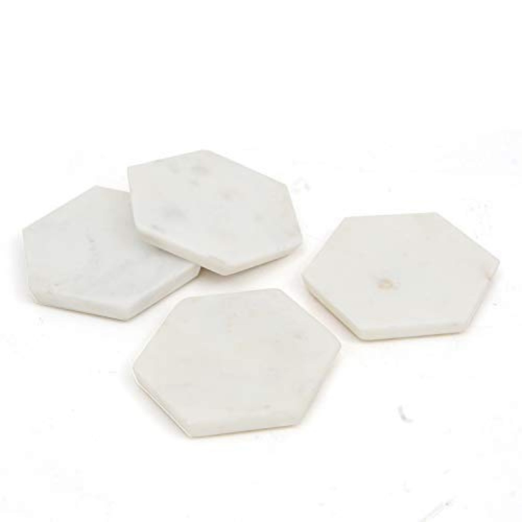 White Marble Hexagon Coasters - Elegant Anti-Skid Heat-Resistant Home Accessories, Ideal for Serving Drinks, Coffee or Tea, (10x10 cm) Set of 4