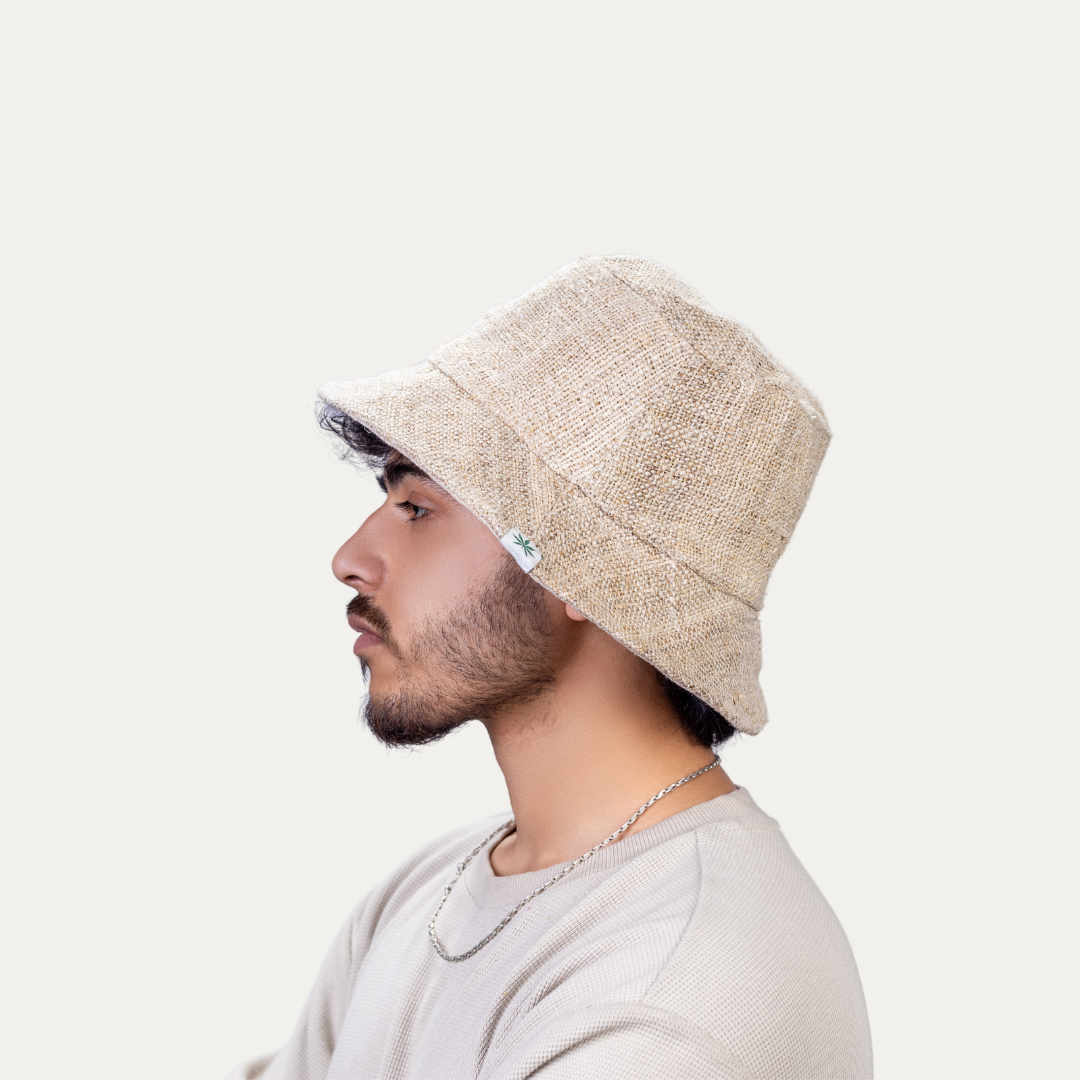 Stylish hemp bucket hat with UV protection for sun safety and breathable design for easy airflow. Ideal for outdoor wear.