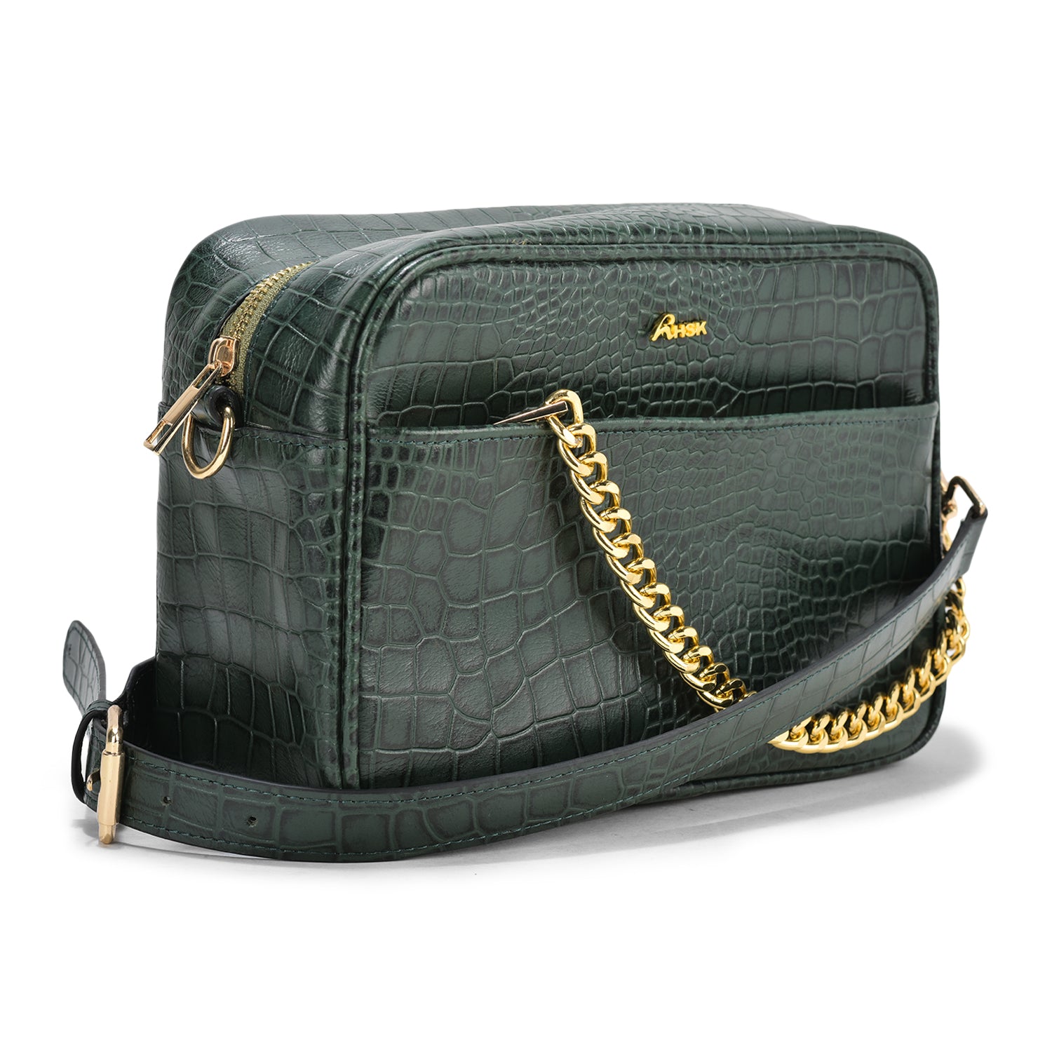 Genius Croc Leather Cross Body, High-Quality Green Leather, Stylish and Practical, Perfect for Casual and Formal Events (Green)