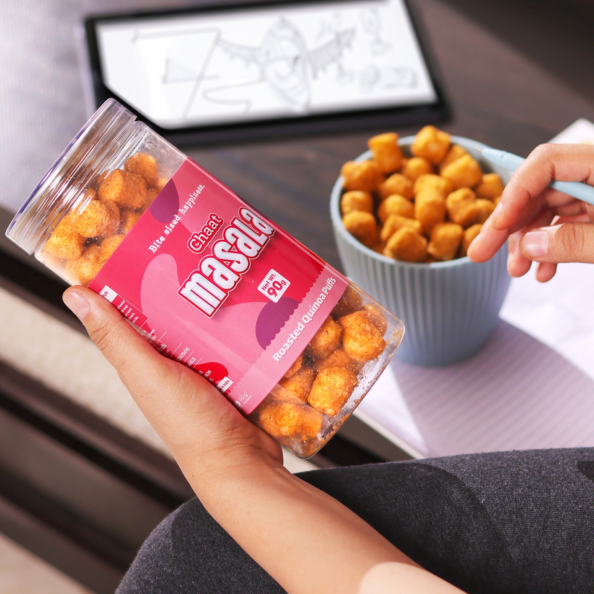 Crack A Nut's Chaat Masala Roasted Multi-Grain Puffs, Savory & Healthy Snack, Packed with Protein & Low in Sugar, Lightly Roasted Multi-Grain Goodness, Perfect for Cravings & Guilt-Free Indulgence, 100g.