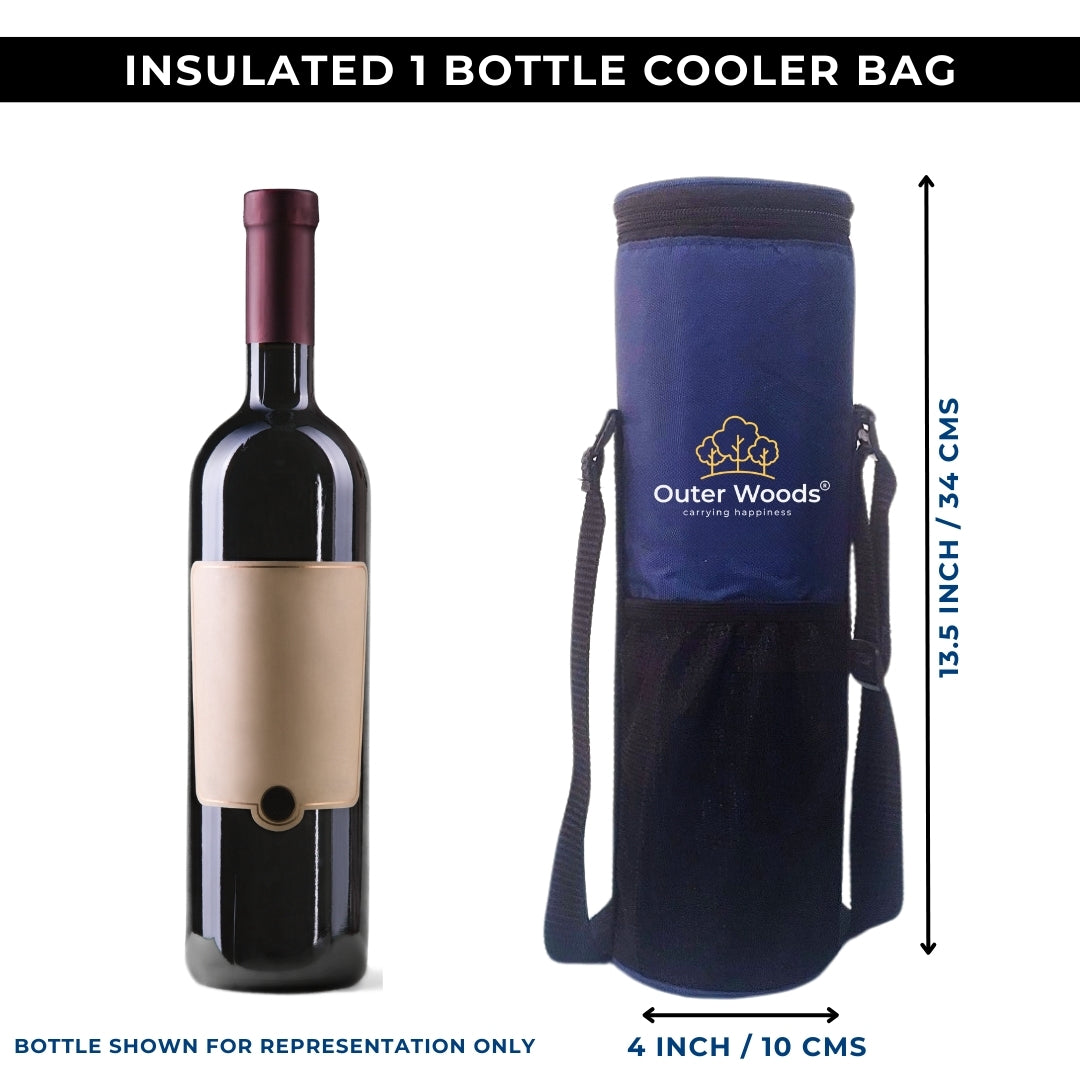 Outer Woods Insulated Cooler Bag for 1 Bottle with Adjustable Strap | Compact Wine Bottle Cooler Bag for Travel & Outdoor with 6+ Hours Cooling