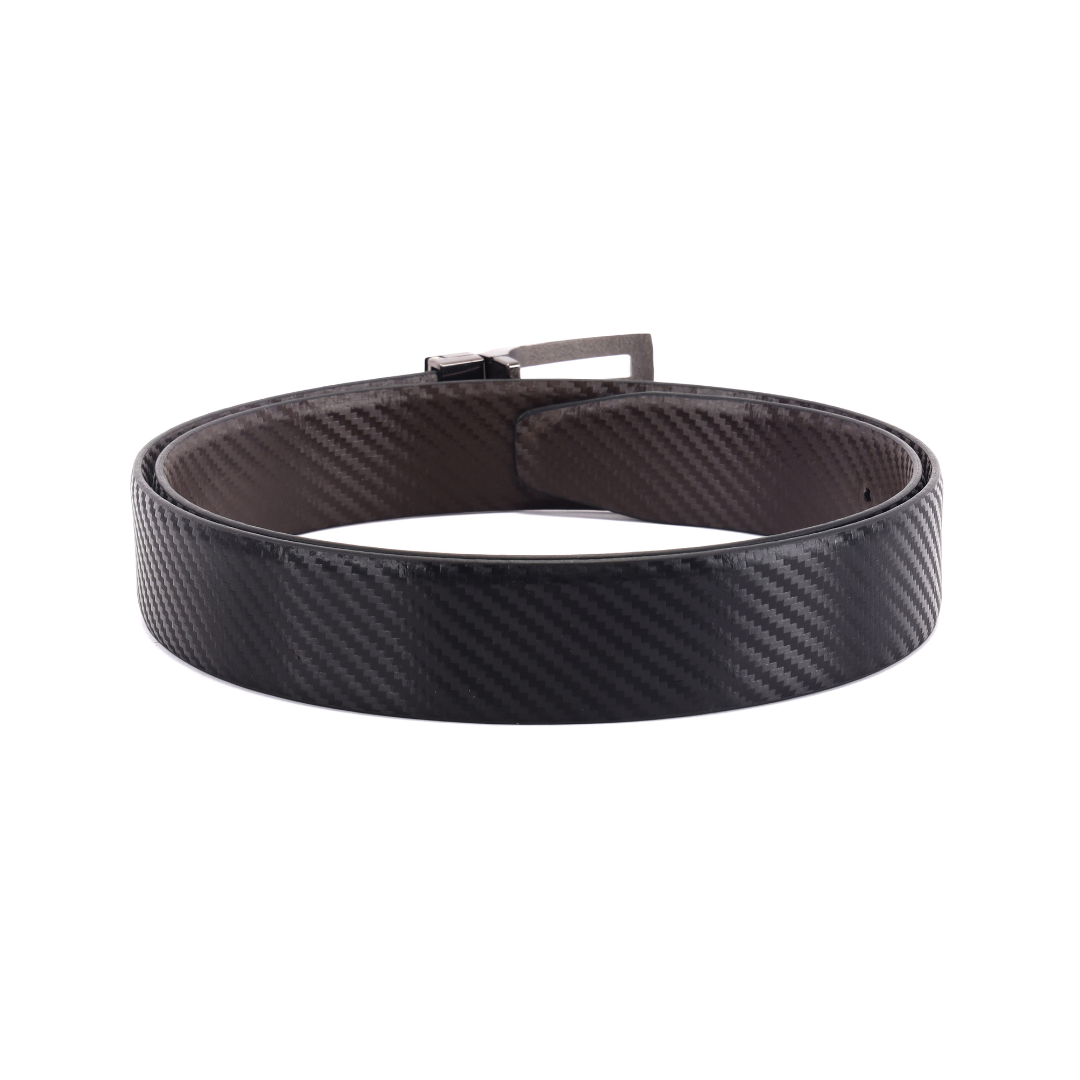 Reversible Leather Belt for Men with Sleek Metal Buckle | Black and Brown Geometric Print Belt for Everyday