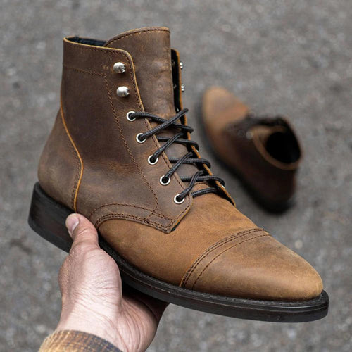 Ember Crest Burnt Copper Leather Boots, Handcrafted Detailing, Goodyear Welted, Comfortable Fit, Hand-Finished Burnish, Slip-Resistant Sole, Handcrafted Detailing