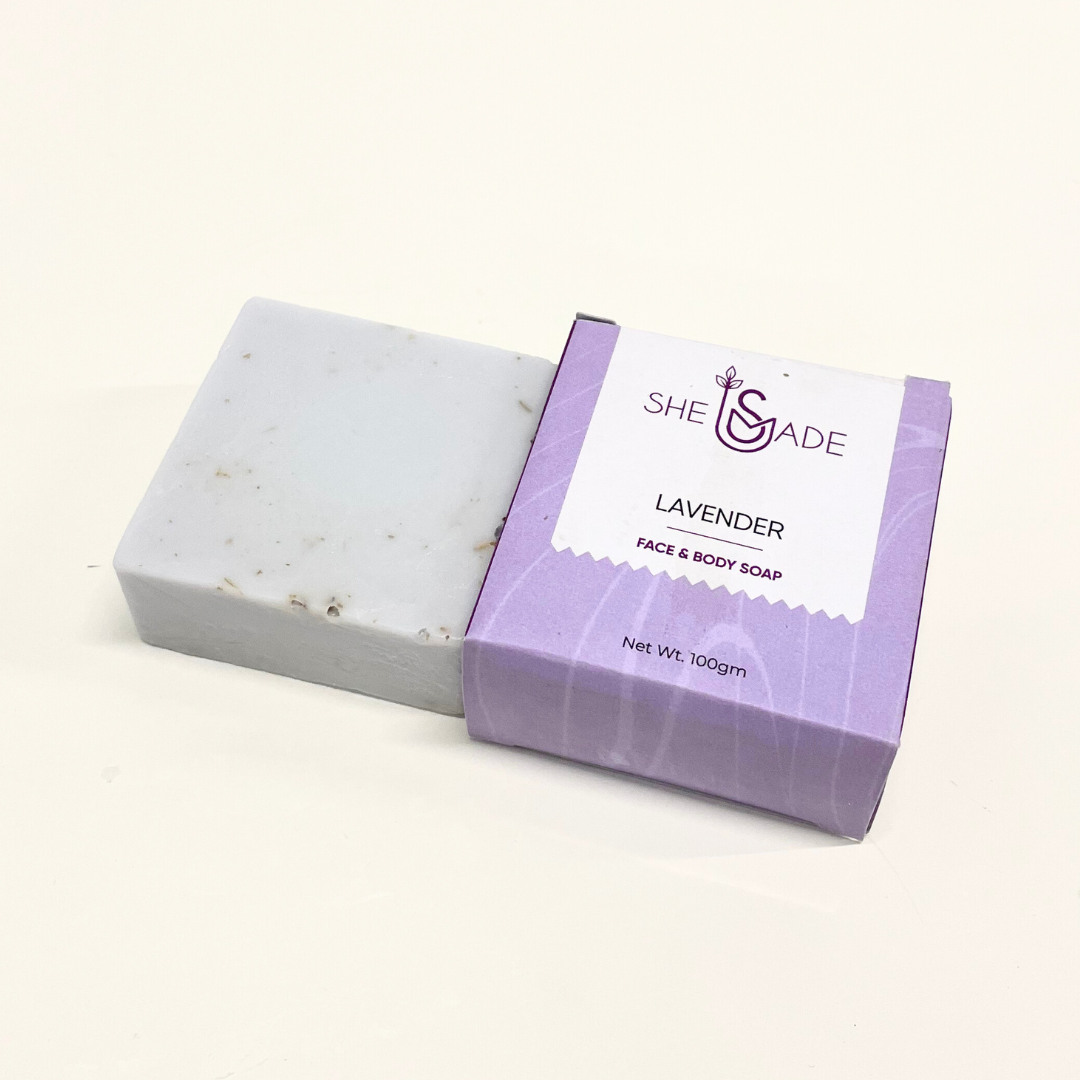 Handcrafted lavender soap bar by SheSmade, perfect for healing body acne and suitable for all skin types.