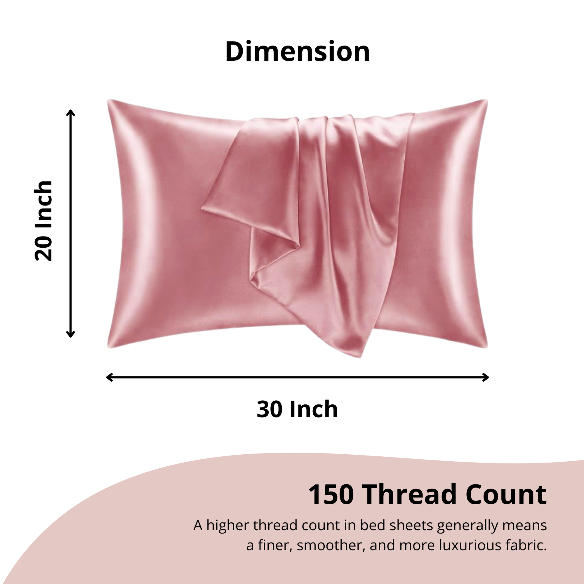 Silky Satin Pillow Cover in Rose for Hair & Skin | Standard Size Envelope Closure Pillowcase ( Set of 2 , Rose)