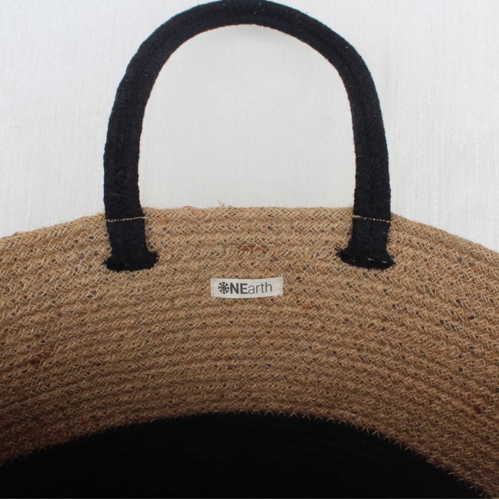 Black/Beige Jute Tote Bag, Black Beige Bag, Elegant, Eco-friendly Bag, Casual, Handbag