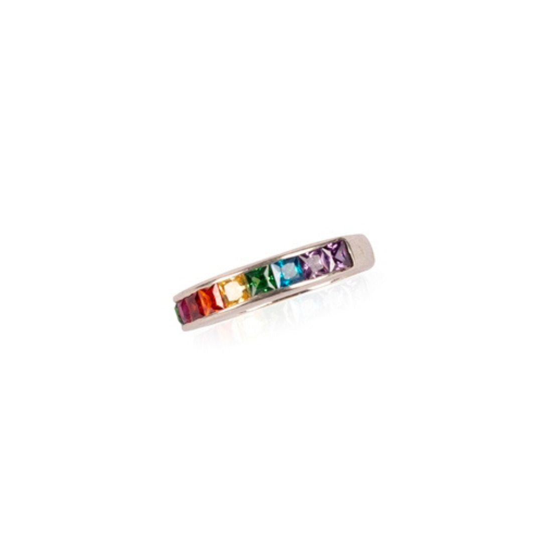 Sterling Silver Rainbow Love Ring - Handcrafted Engagement & Wedding Band, LGBTQ+ Pride, Unisex, Colored Stones, Perfect Gift for Partner, Spouse, or Friend