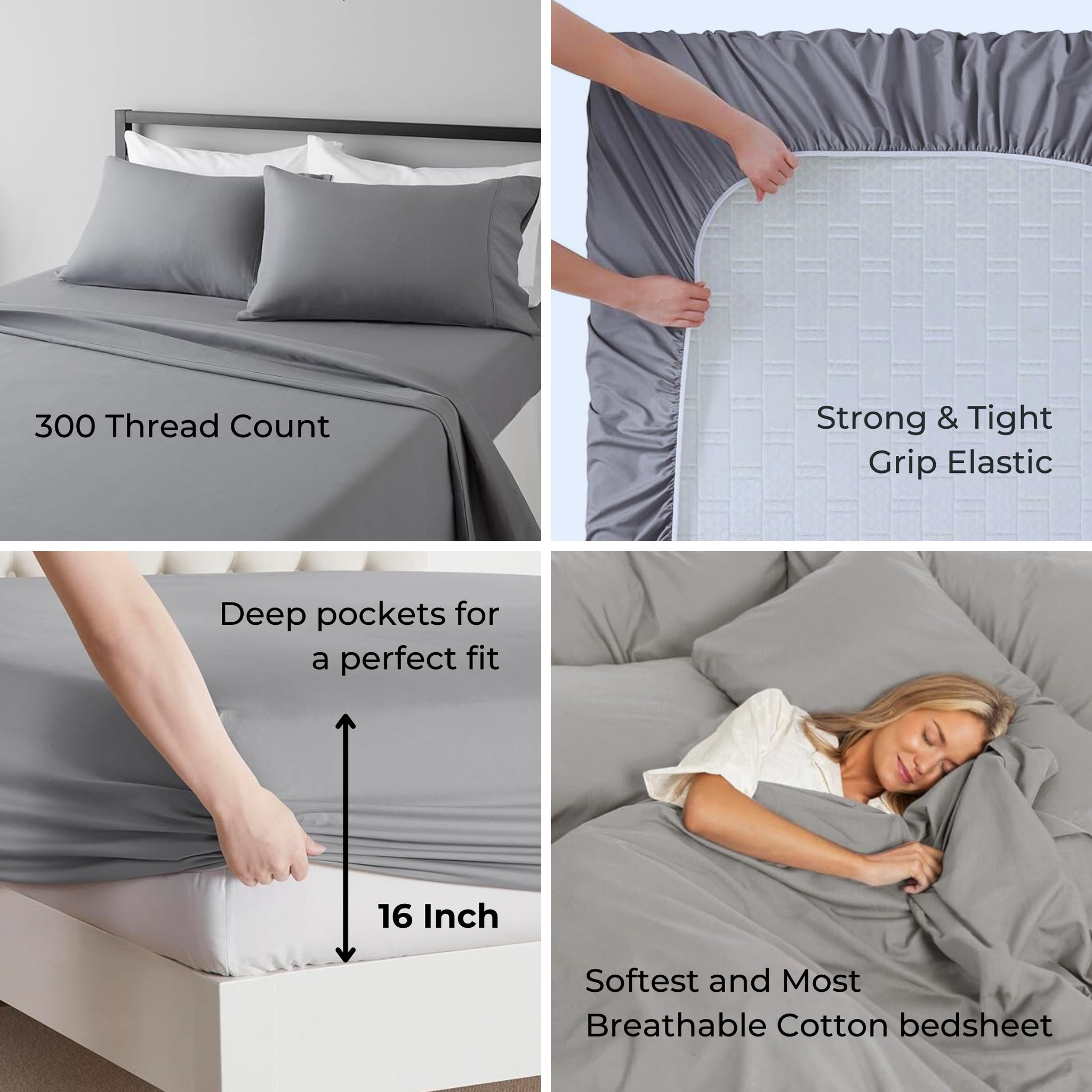 King and Queen Size Bedsheet Set with Fitted Sheet, Flat Sheet & 2 Pillow Covers | Soft 100% Egyptian Cotton with 16-Inch Deep Pockets & Breathable Fabric