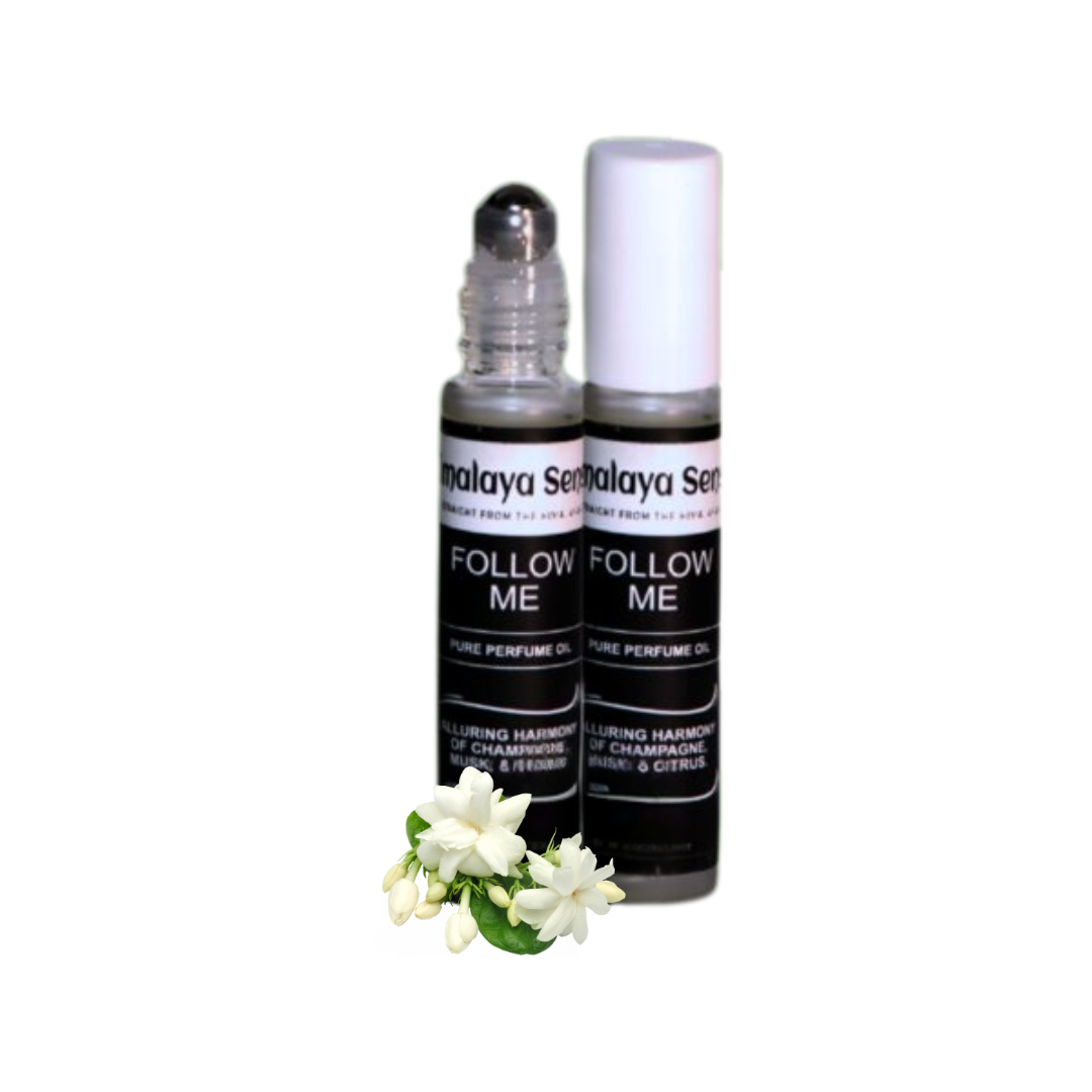 Two "Follow Me" natural perfume roll-ons with a jasmine and citrus scent. Perfect for women who prefer pure perfume oil.