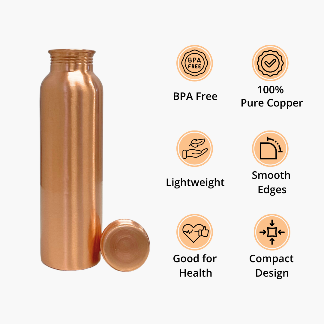 SuperGeneriX Pure Copper Water Bottle 1L | Ayurvedic Pure Copper Water Bottle with Leakproof Lid | 1L Water Bottle for Office & Gym